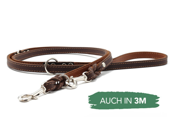Lederleine Klassik Premium braun - cognac - silber 2m - 20mm