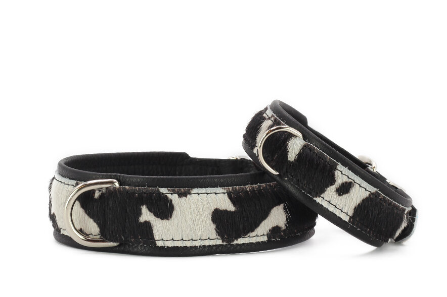 Halsband Kuhfell 35 cm - 24 mm-schwarz - silber