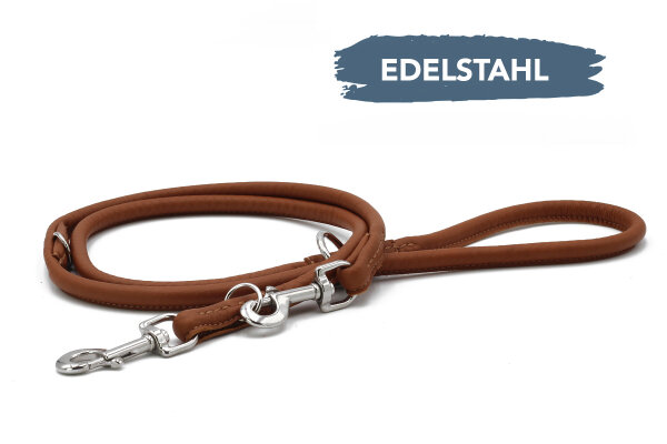 Lederleine rundgenäht Edelstahl