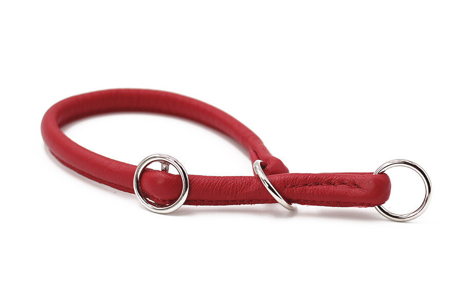 Rundgenähtes Lederhalsband rot