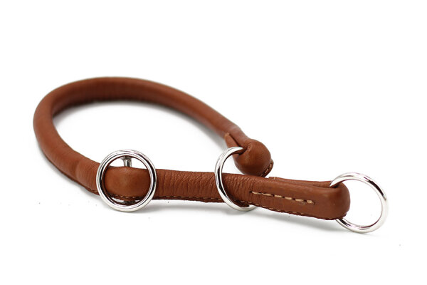 Rundgenähtes Lederhalsband cognac