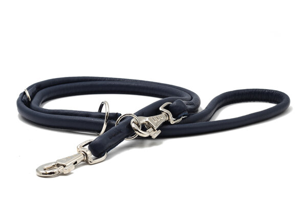 Ledereine rundgenäht dunkelblau  2m - 6mm blau - silber