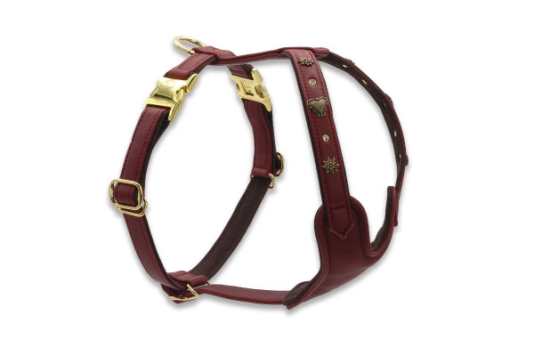 Leder-Hundegeschirr Herzilein Winter Edition Burgundy