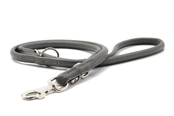Rundgenähte Lederleine grau